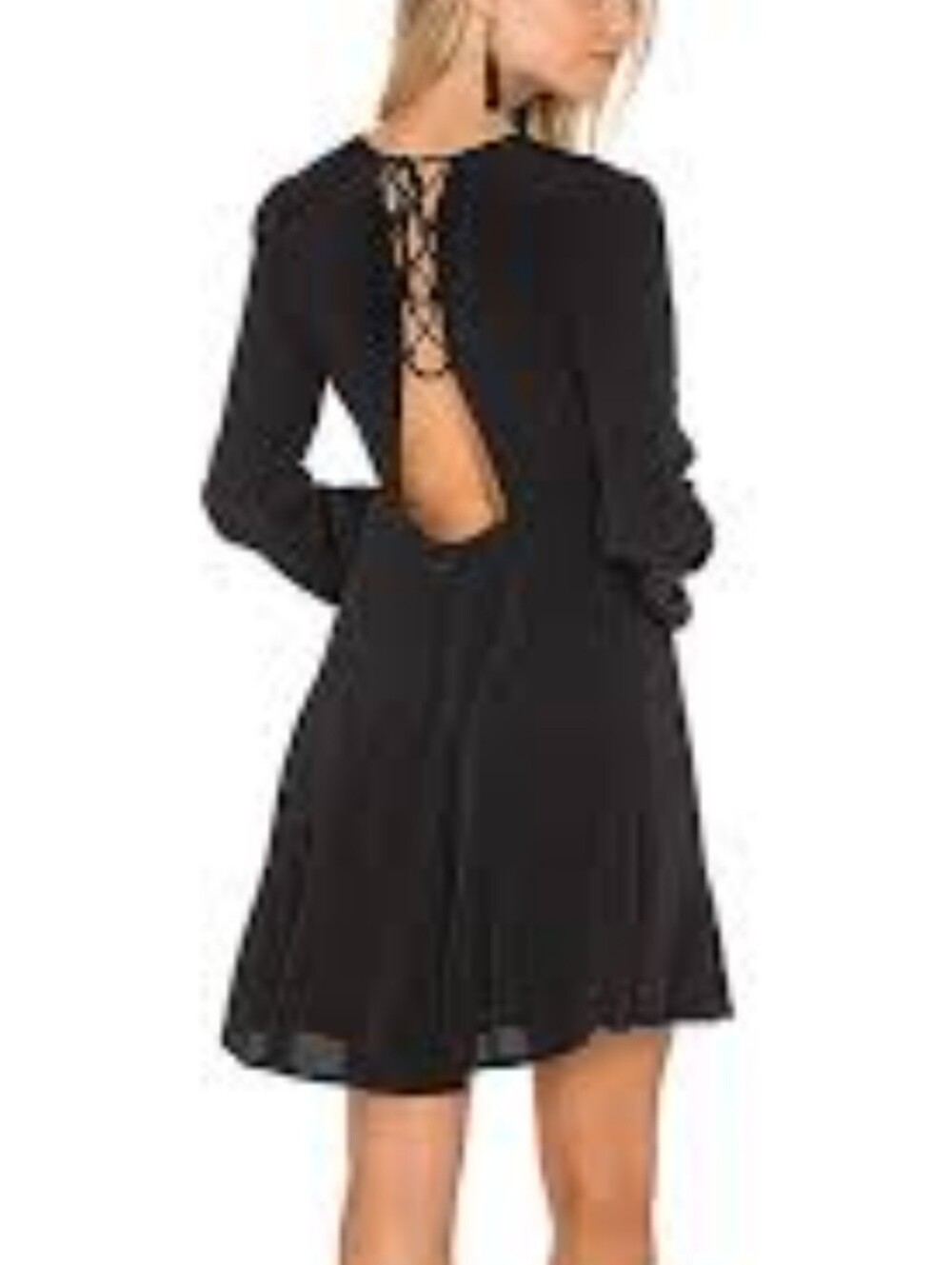Nwt Astr Black Lace-Up Back Long Sleeve Mini Dress Size S